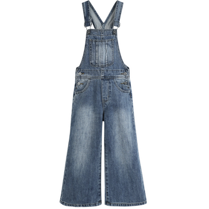 Girls Denim Overalls,Little Big Kids Wide Leg Elastic Inside Jean Dungarees Flared Pants