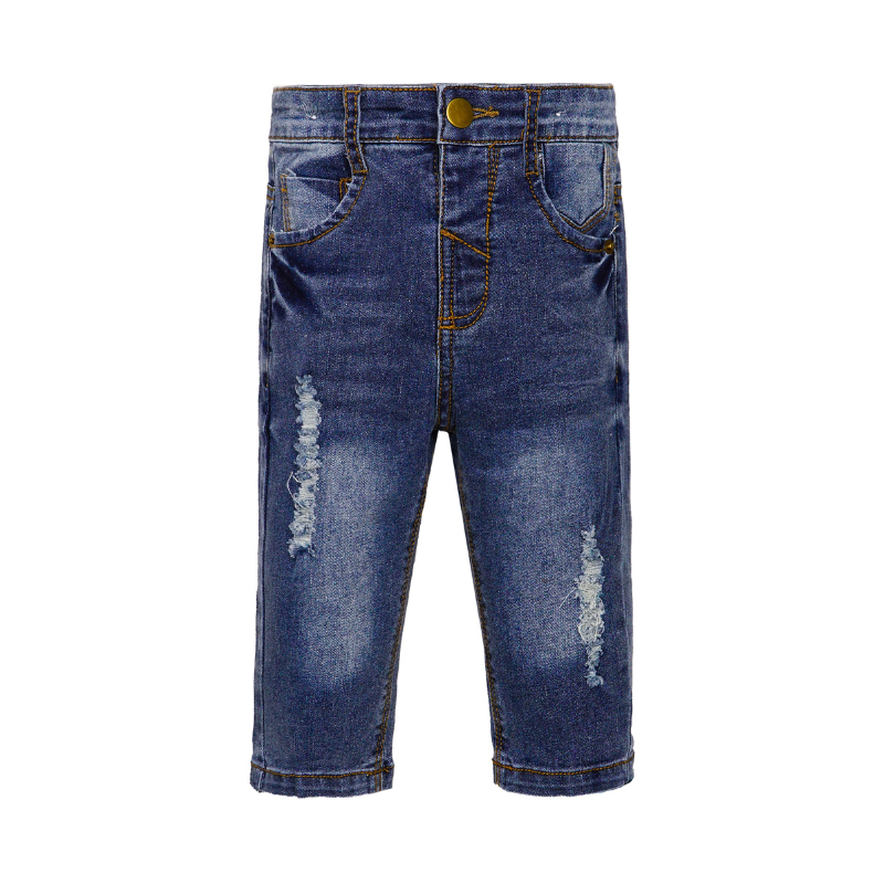 Kids Jeans D Ring Elastic Ripped Denim Pants