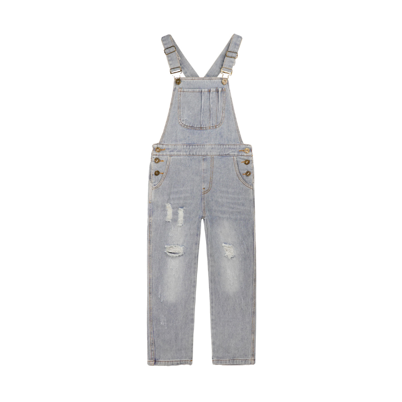 Girls Denim Ripped Overalls Washed Distressed Jeans Pants