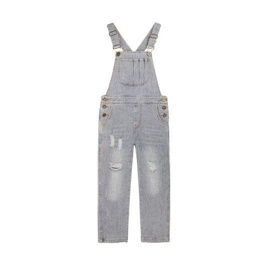 Girls Denim Ripped Overalls Washed Distressed Jeans Pants