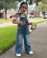 Girls Denim Overalls,Little Big Kids Wide Leg Elastic Inside Jean Dungarees Flared Pants