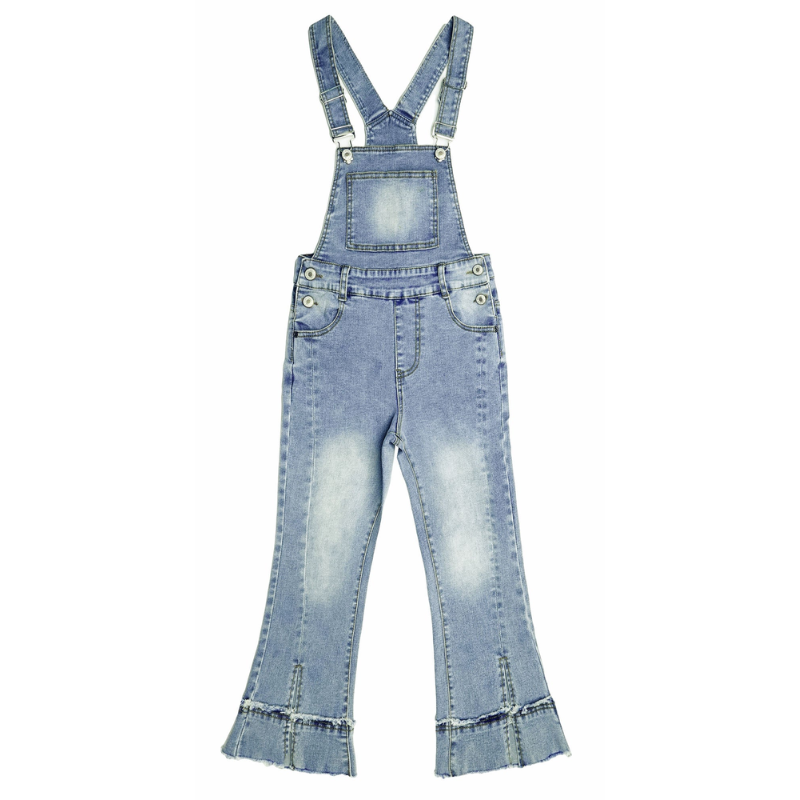 Girls Denim Overalls,2 Layers Raw Edge Hem Squared Pockets Jean Dungarees Pants