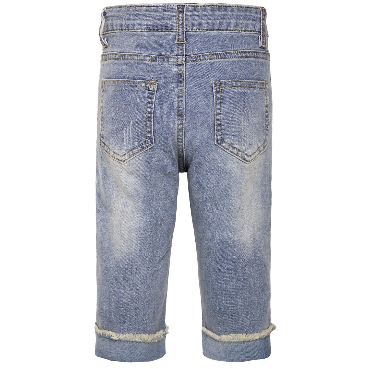 Baby Girl Boy Jeans, Elastic Band Inside with D-Rings Ripped Pants