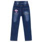 Girls Embroiderd Flower Decor Slim Jeans Pants