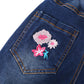 Girls Embroiderd Flower Decor Slim Jeans Pants