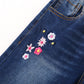 Girls Embroiderd Flower Decor Slim Jeans Pants