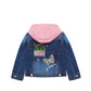 Girl Pink Hood Flower Embroidered Denim Jacket