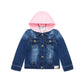 Girls Pink Hooded Jacket Back Embroidered Denim Outfits