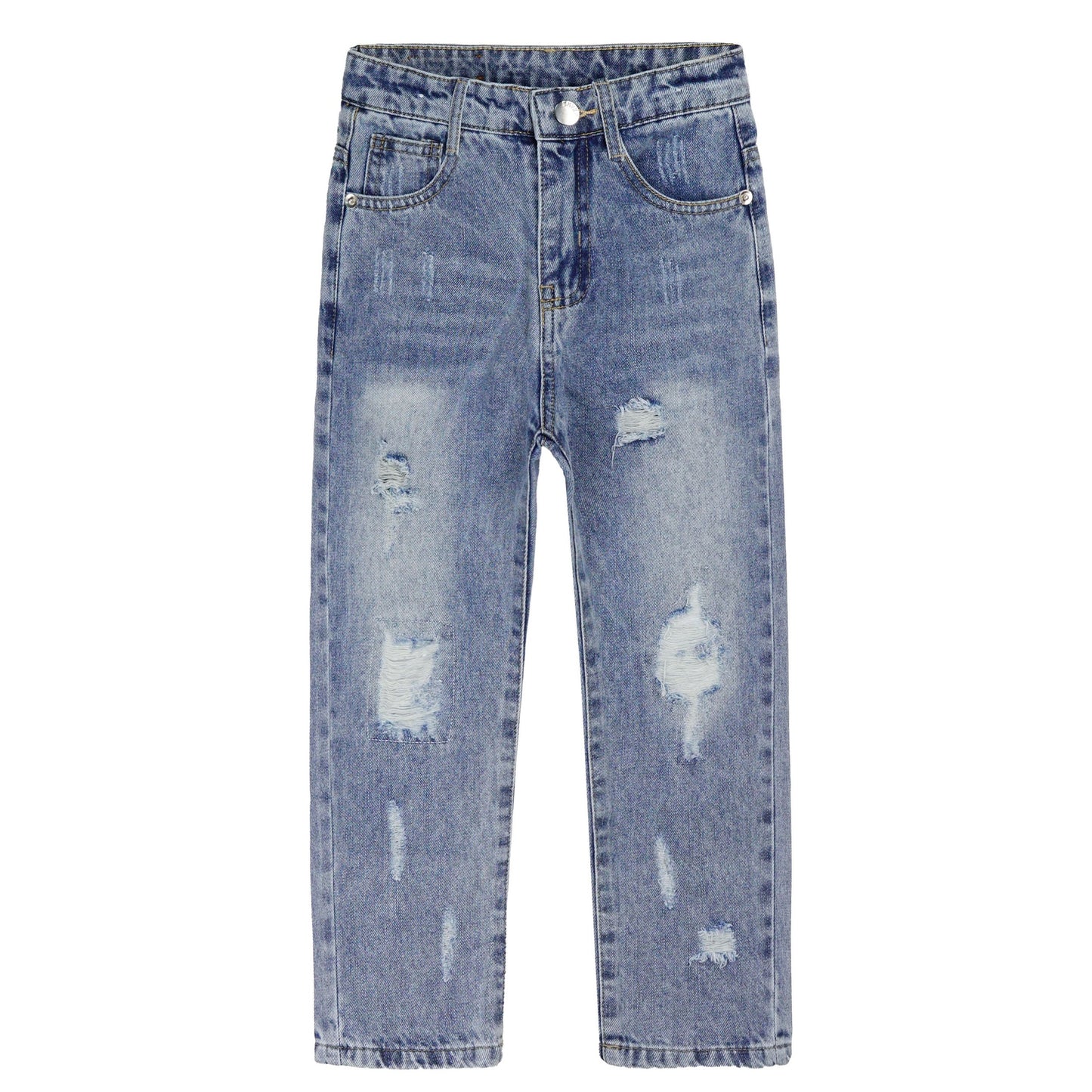 Little Girl Slim Jean,Stone Washed Ripped Hole Soft Denim Pants