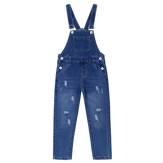 Kid Boy Girl Small Bib Pocket Adjustable Straps Ripped Jean Novel Overalls