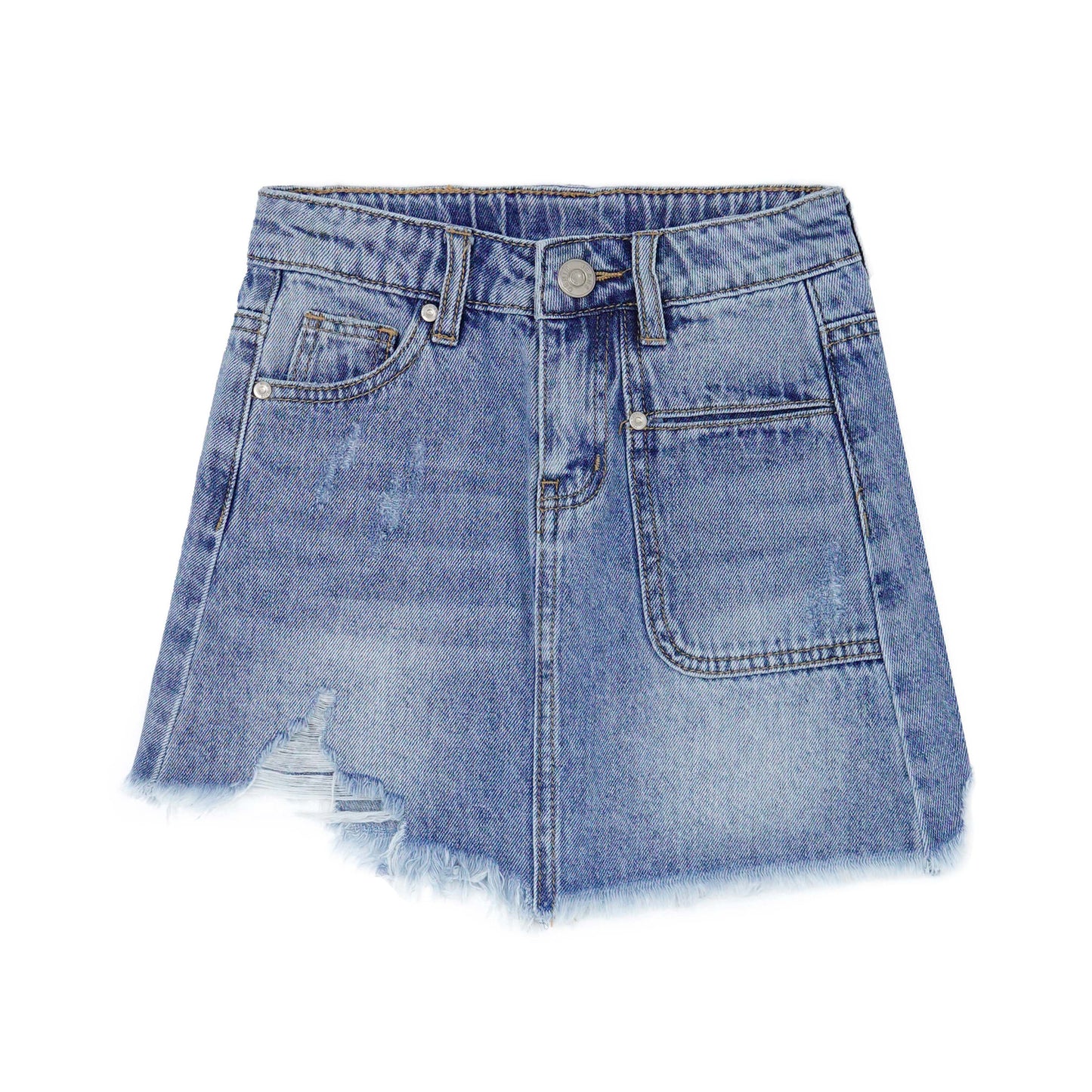 Girls Denim Dress,Cute Rippe Frayed Raw Hem Simple Design Summer Short Skirts