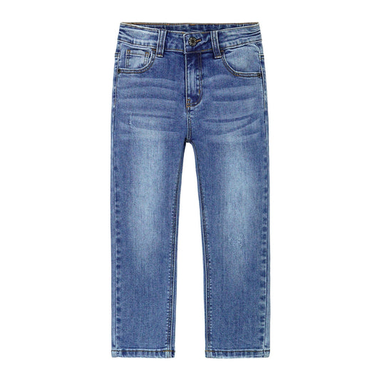 Little Girl Kid Ripped Straight Slim Fit Elastic Band Inside Denim Jeans Pants