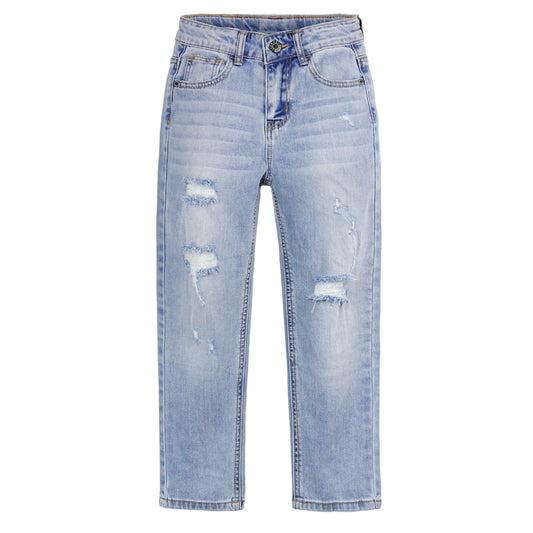 Boy Girl Jeans Little Kid Elastic Band Inside Ripped Denim Pants