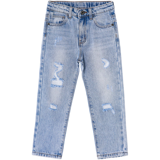 Baby Little Girls Boys Elastic Band Ripped Fashion Denim Pants Jeans