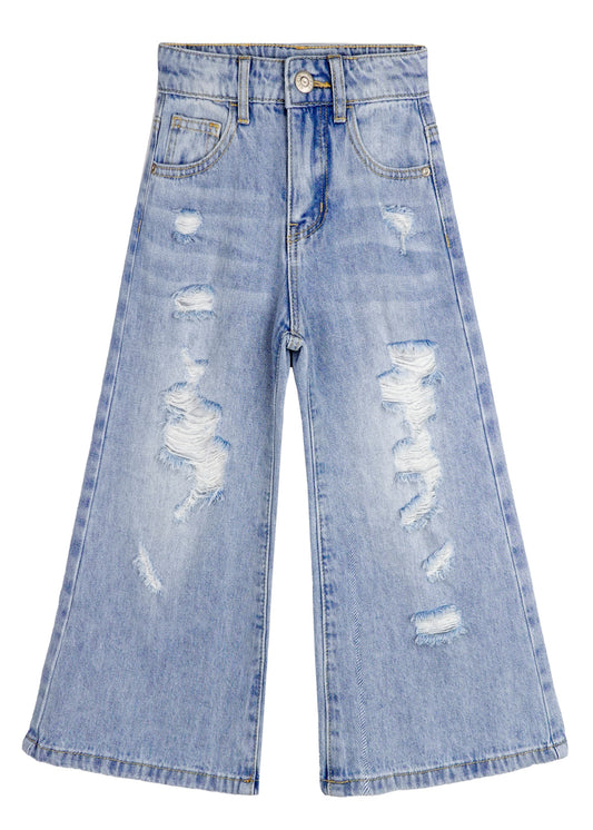 Girls Flare Ripped Wide Leg Soft Jeans