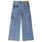 Girls' Cargo Jeans with Flap Pocket, Wide Leg and Split Hem Boyfriend Denim Pants