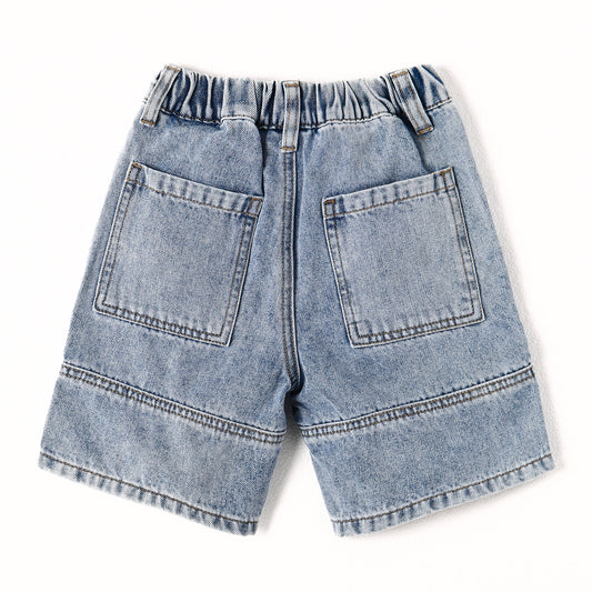 Little Big Boys Denim Shorts,Elastic Waist with Drawstring Adjustable Jeans Summer Wear