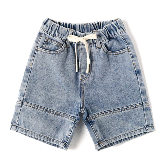 Little Big Boys Denim Shorts,Elastic Waist with Drawstring Adjustable Jeans Summer Wear