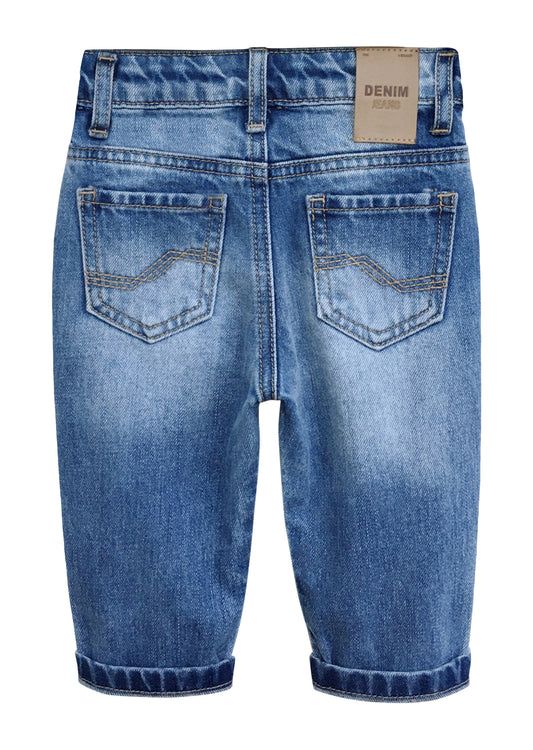 Infant Jeans,Baby Toddler Elastic Band Inside with D-ring Ripped Vintage Creasing Denim Pants