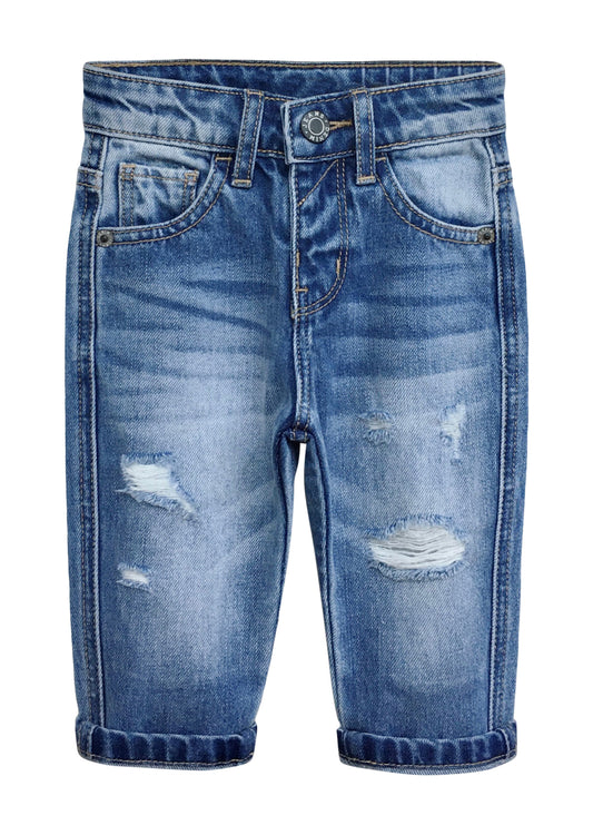 Infant Jeans,Baby Toddler Elastic Band Inside with D-ring Ripped Vintage Creasing Denim Pants