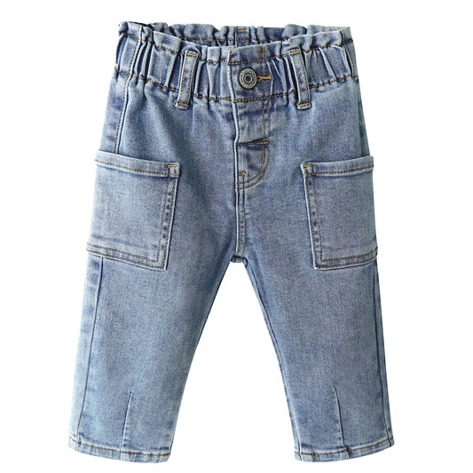 Baby Girls Jeans,Toddler Boy Elastic Waist with D-ring Square-Shaped Pockets Straight Leg Denim Pants