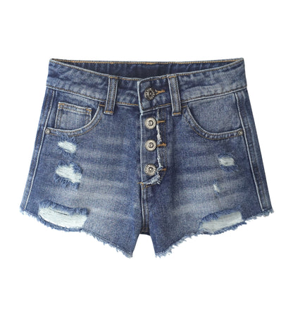 Little Big girls Denim Shorts,Elastic Band Inside Ripped High-cut Raw Hem Hot Jean Summer Pants