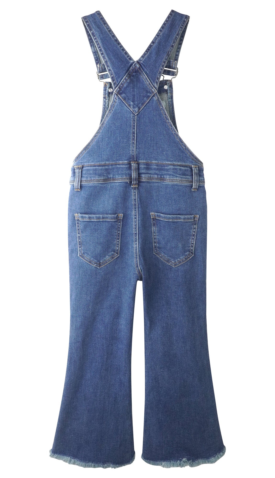 Girls Denim Flared Overalls Pants,3D Accordion Deep Heel Pockets Bell Bottom Jeans Dungarees