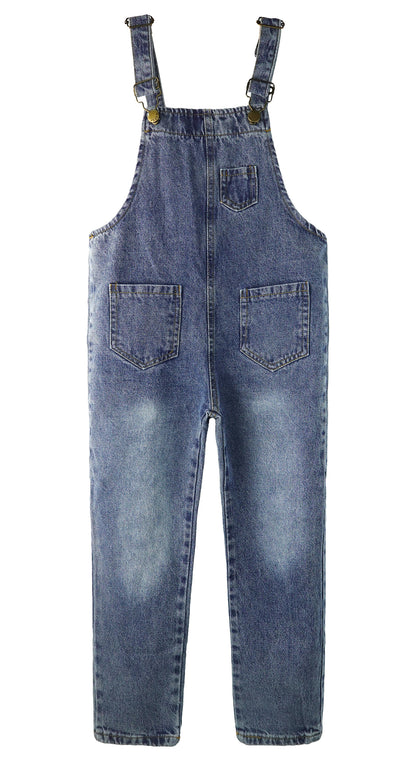 Big Girls Denim Overalls, Fake Pocktes Simple Design Summer Loose Fit Jeans Workwear