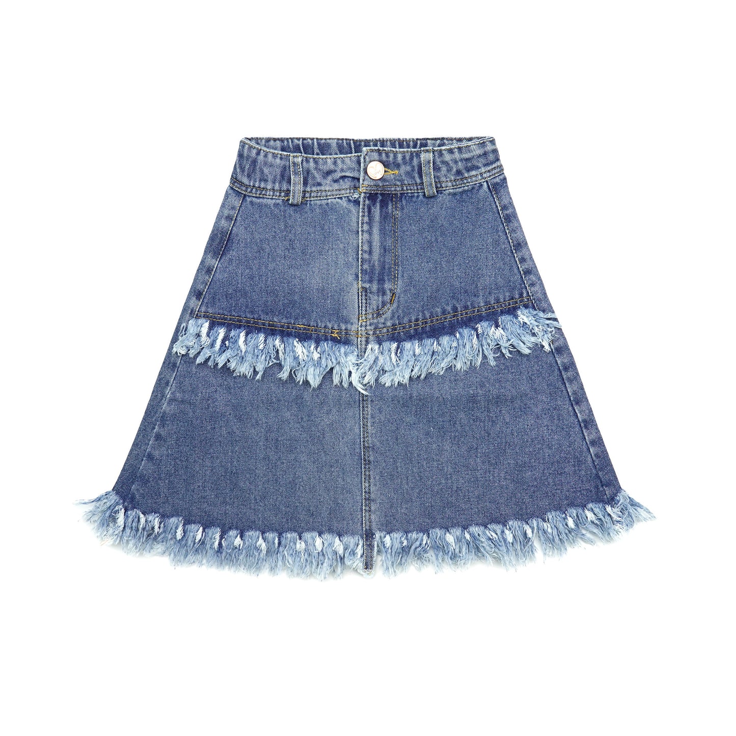 Girls Denim Skirt, 2 Layer Raw Edge Fashion Summer Short Jeans Dress,Blue