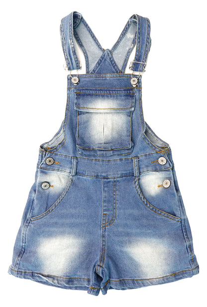 Little Big Girls Denim Shortalls, Stone Washed Soft  Jeans Summer Shortalls