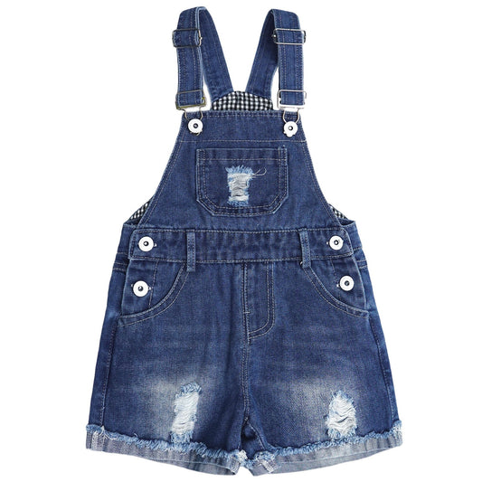 Baby Girls Denim Shortalls, Little Boys Ripped Raw Edge Hem Jeans Summer Shortalls