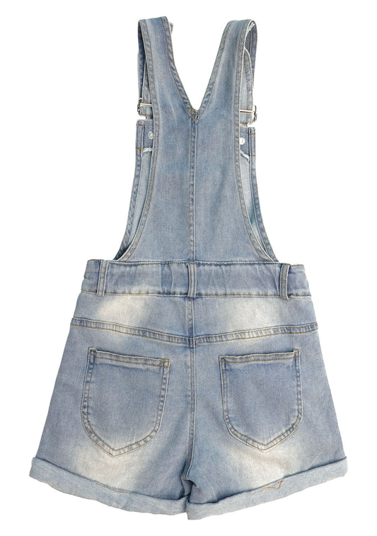 Little Girls Denim Shortalls, Stone Washed Soft Jeans Summer Shorts