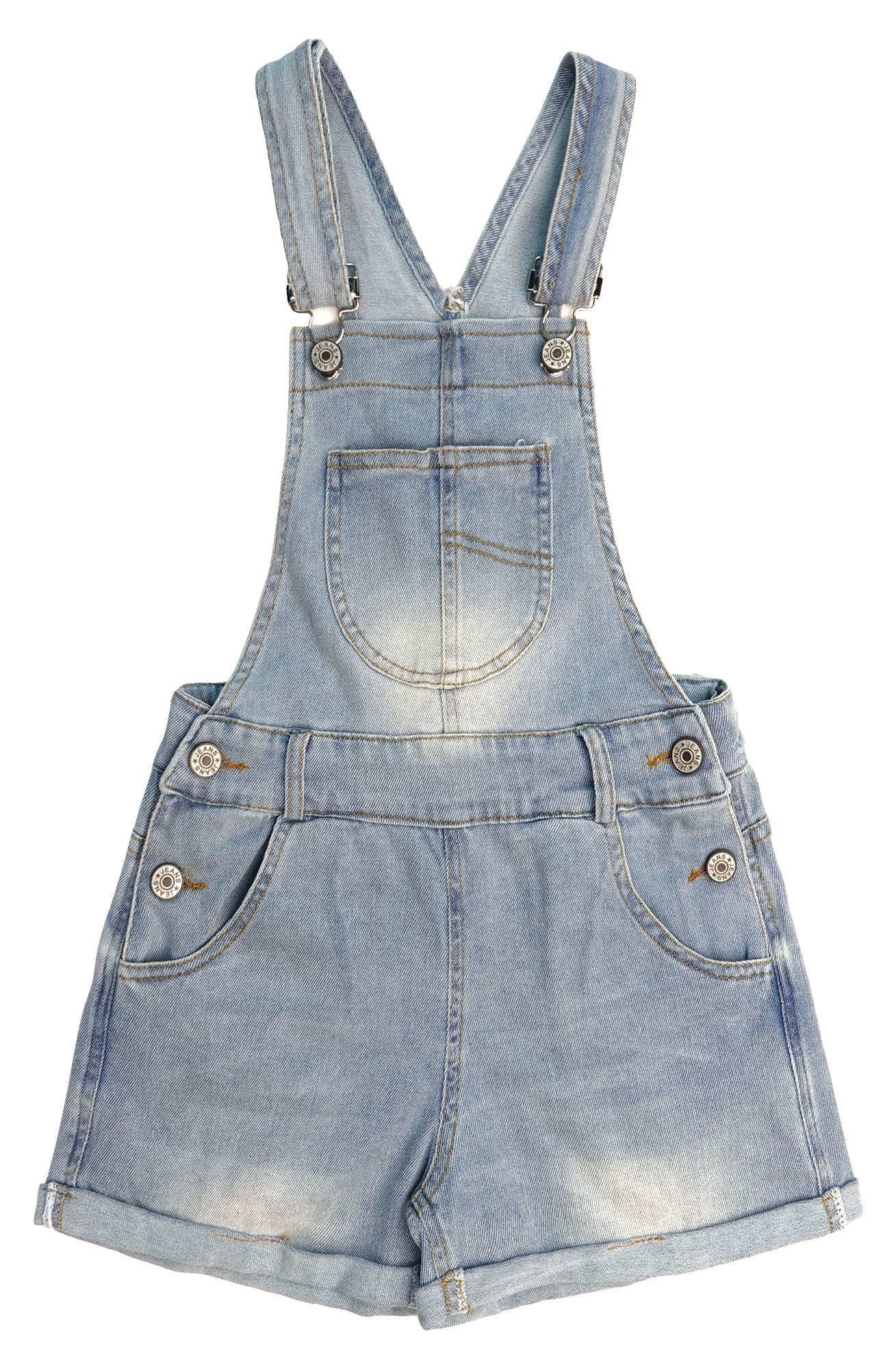 Little Girls Denim Shortalls, Stone Washed Soft Jeans Summer Shortalls