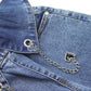 Flounced Girls Wide-leg Stretch Denim Pants, 5-14T Ribbed Elastic Waist with Chain Jeans