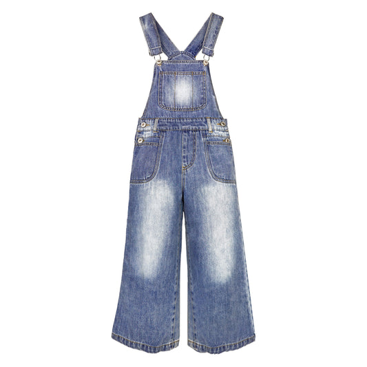 Girls Denim Overalls,Big Exposed External Pockets Jean Dungarees Pants