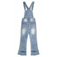 Girls Denim Overalls,2 Layers Raw Edge Hem Squared Pockets Jean Dungarees Pants