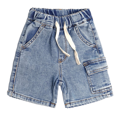 Kids' Denim Shorts,Ribbed Elastic Waist with String Summer Jeans Half Cargo Jeans