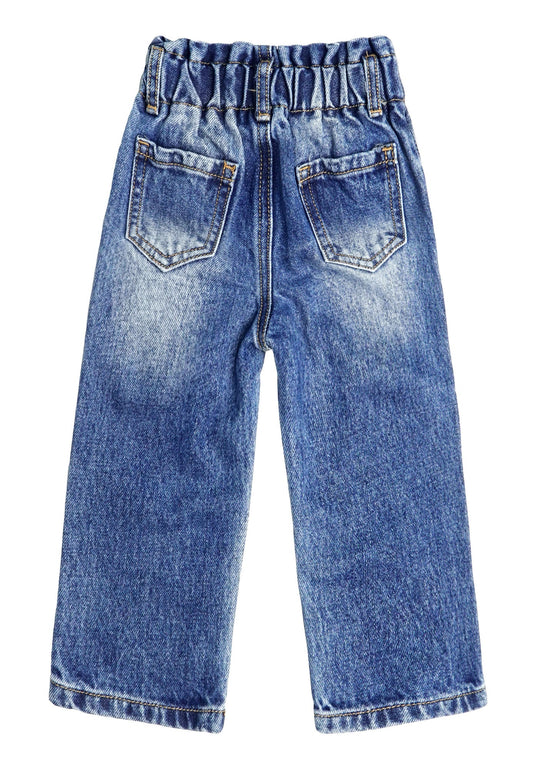 Baby Girls Boys Jeans, 12M-5T Little Kids Ribbed Waist With D-rings Denim Pants