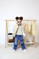 Baby Little Girl Jeans Simple Design Wide Leg Flared Hem Denim Pants