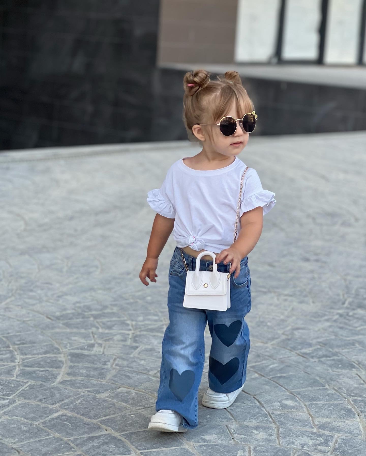 Baby Little Girl Jeans Simple Design Wide Leg Flared Hem Denim Pants