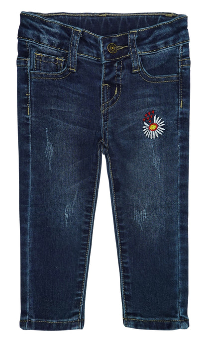 Baby Little Girls Floral Embroidered Denim Soft Slim Pants Jeans