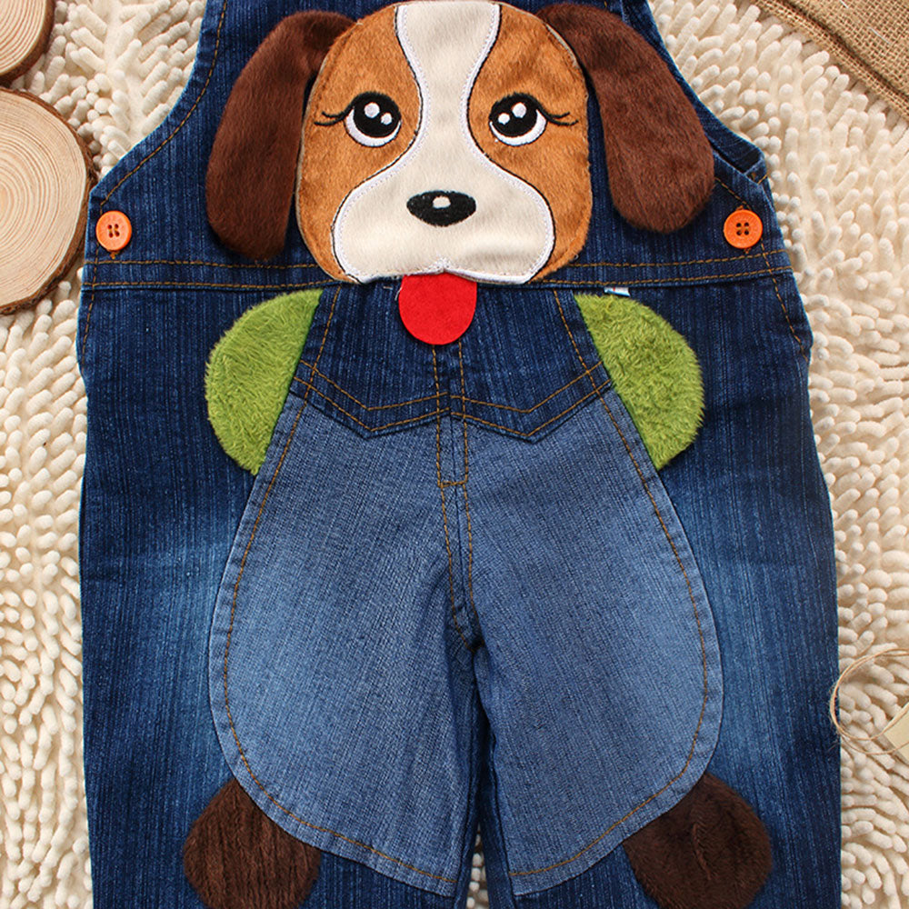 Baby Toddler Cute Cartoon Red Tongue Dog Jean Overalls