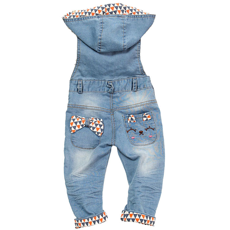 Toddler Fashion Pattern Hooded Denim Overalls