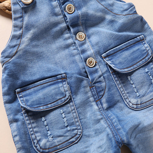 Novel Baby Little Boys Girls Blue Black Denim Wearproof Overalls