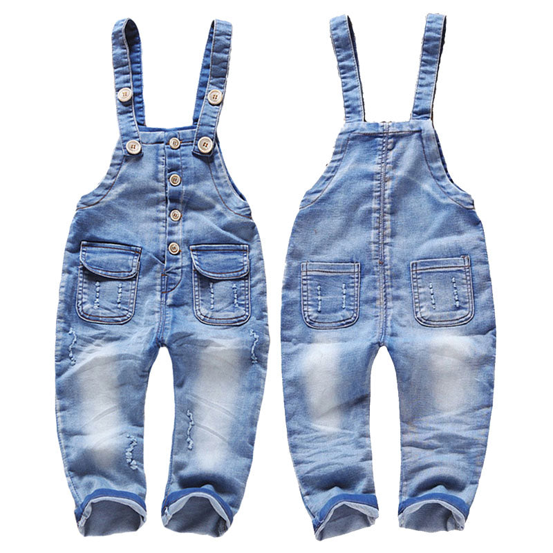 Novel Baby Little Boys Girls Blue Black Denim Wearproof Overalls