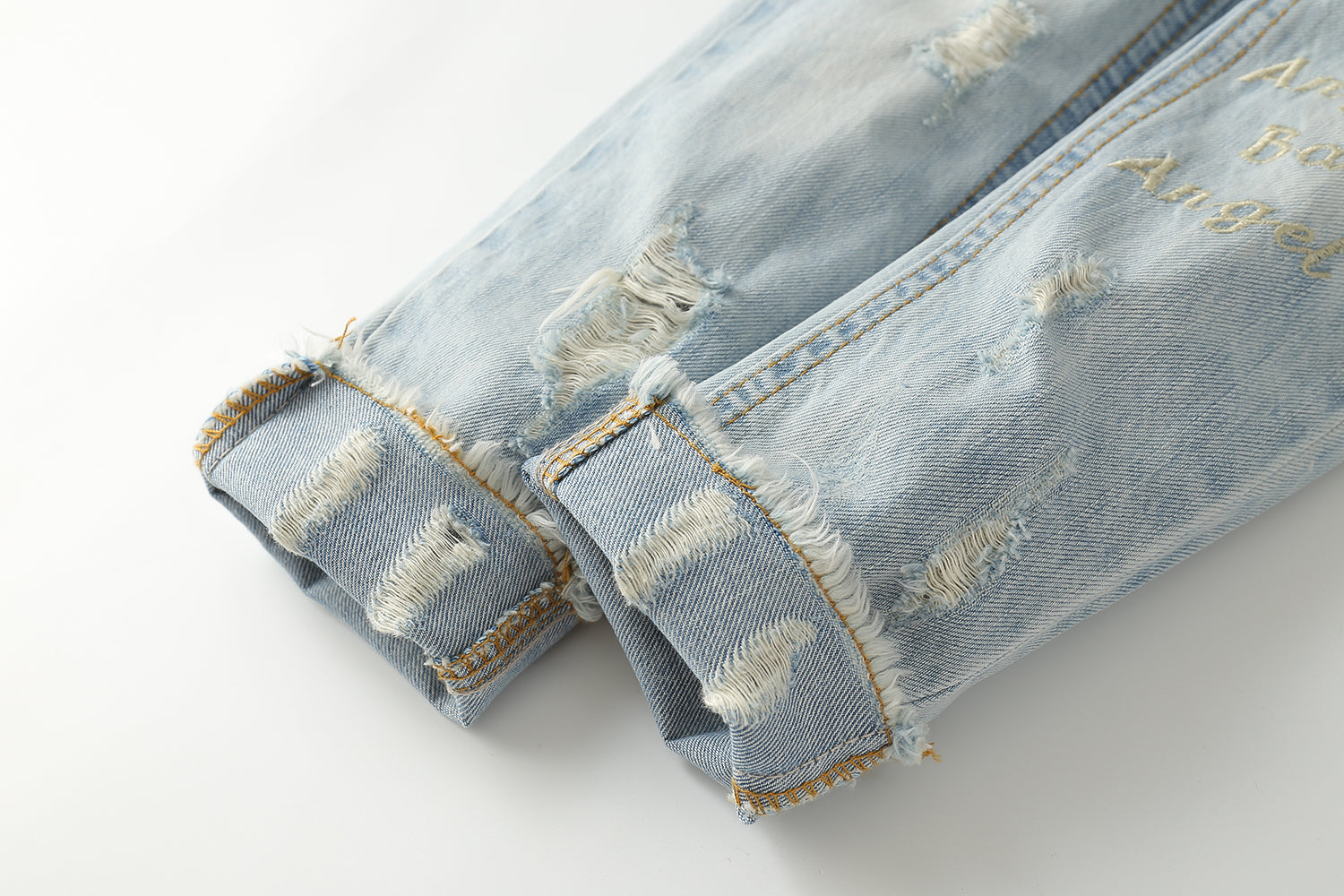 D Ring Elastic Band Ripped Denim Jeans