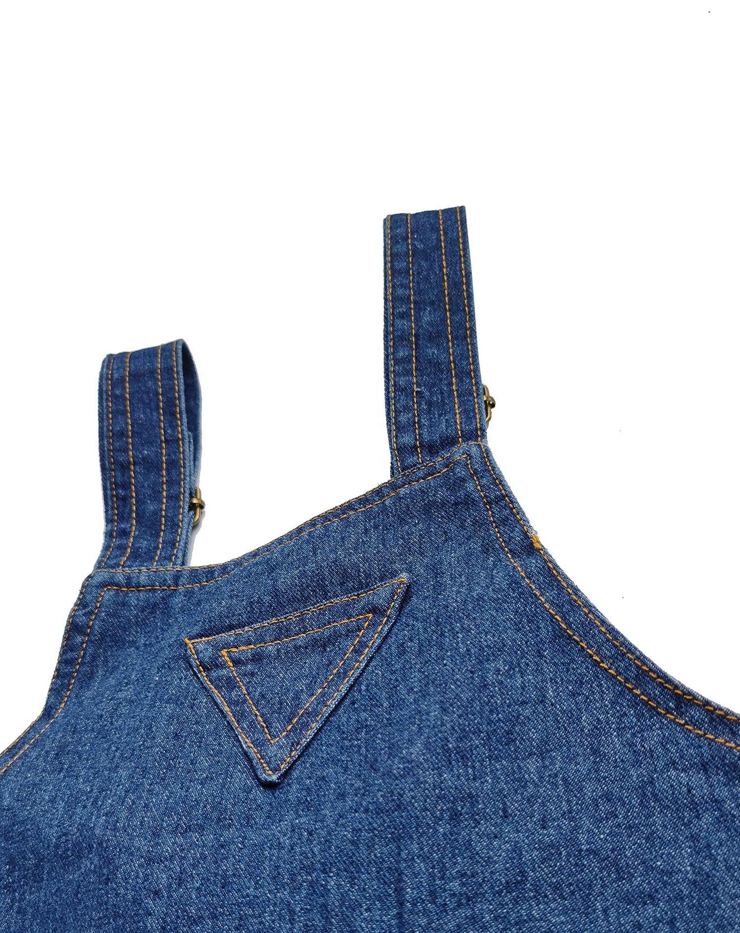 Kidscool Space Baby and Little Snap Leg/Crotch Mettal Buttons Reipped Denim Overalls - Kidscool Space