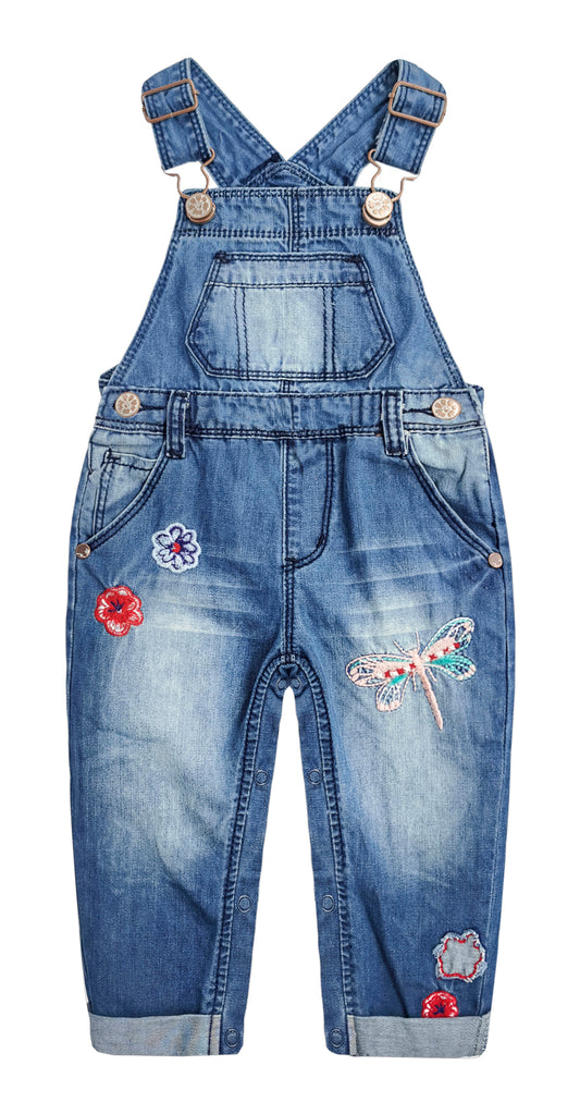 Toddler Embroidery Girls Denim Overalls