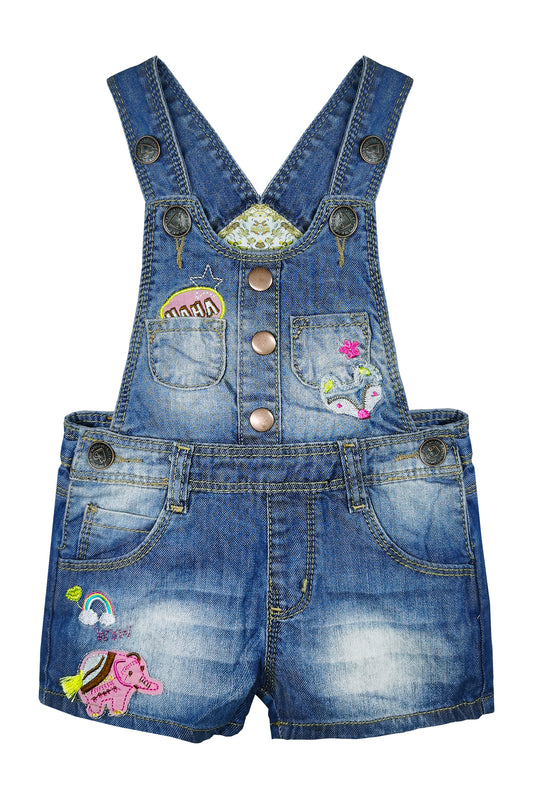 Cartoon Elephant Rainbow Embroidery Tassel Details Kids' Denim Shortalls Overalls