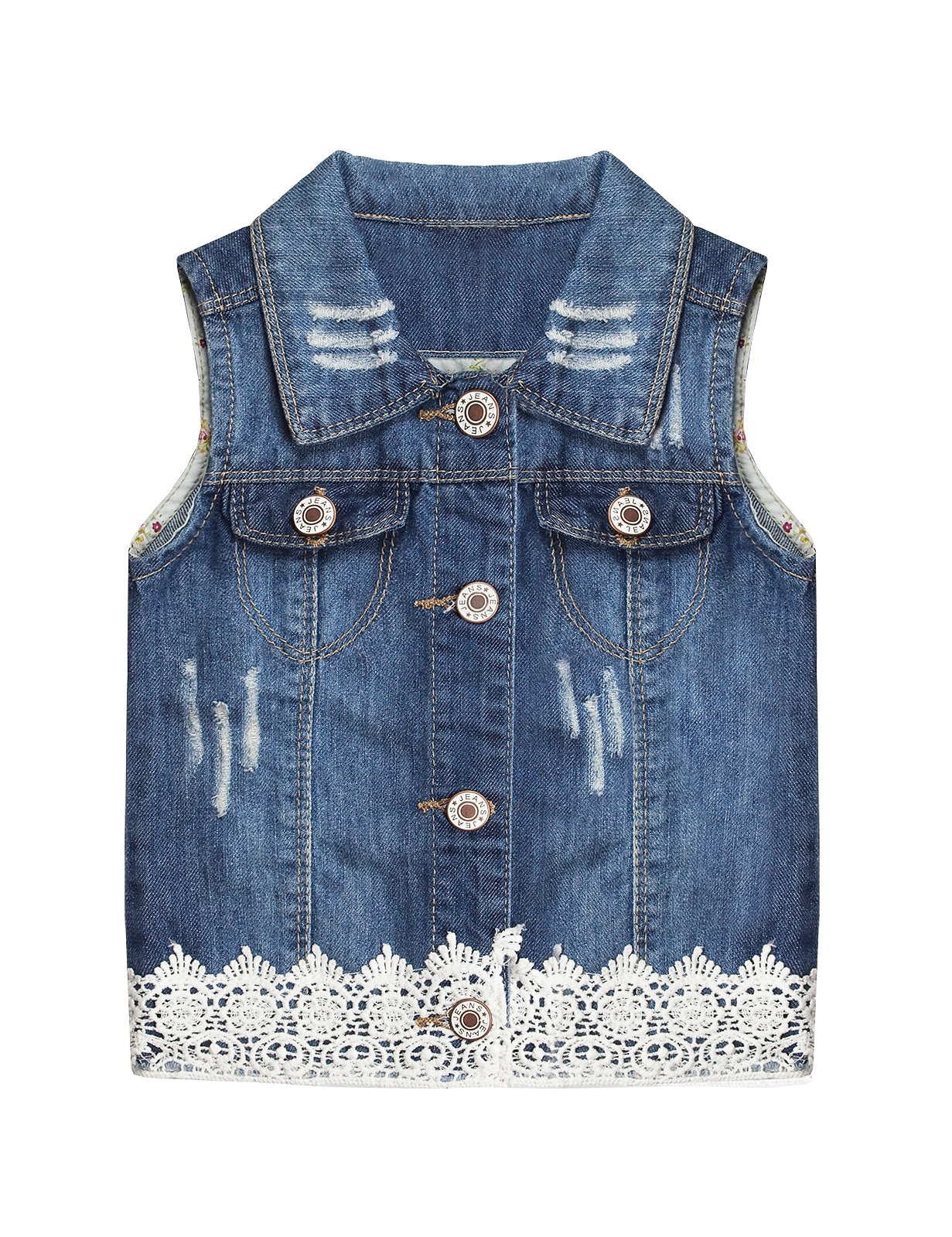 Little Girl Junior Ripped Lace Denim Jean Vest Tops